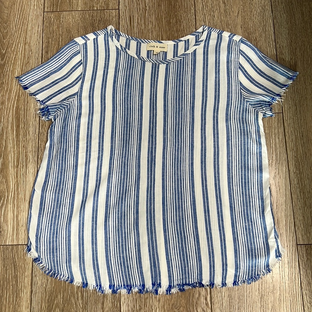 Cloth & Stone Blue Striped Blouse M
